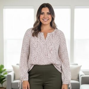 Floral Long Sleeve Corduroy Popover Shirt Curvy Plus size 3X Bohemian Top Women